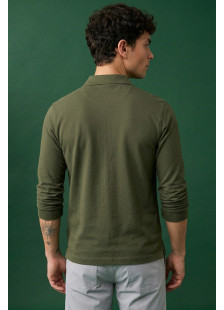 BODY MOVE long-sleeve piqué polo shirt in khaki