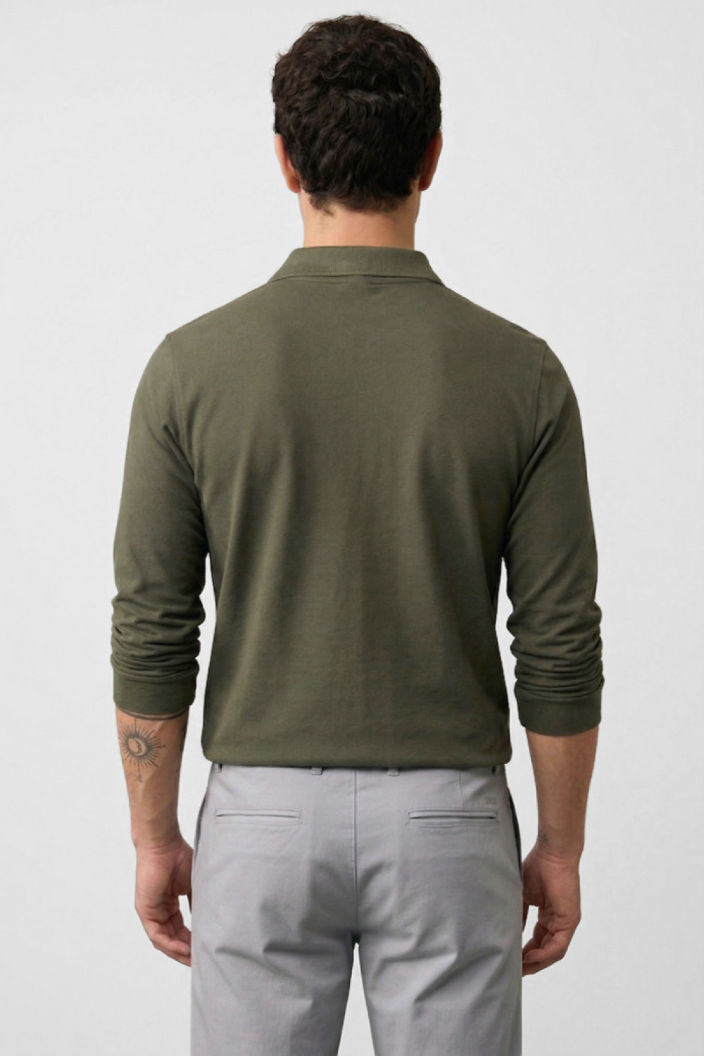BODY MOVE long-sleeve piqué polo shirt in khaki