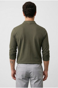 BODY MOVE long-sleeve piqué polo shirt in khaki
