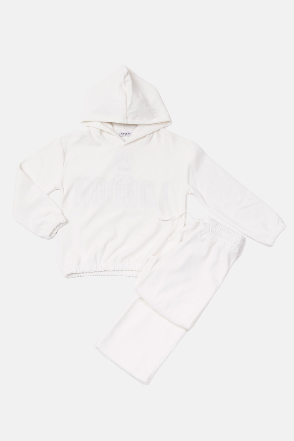 Girls' TRAX ecru velour tracksuit set
