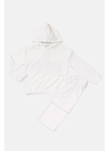 Girls' TRAX ecru velour tracksuit set