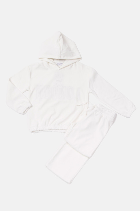 Girls' TRAX Velour Tracksuit Set Ecru 48661-2