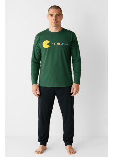 CHERRY Herren-Pyjama in Zypressengrün mit Packman-Motiv