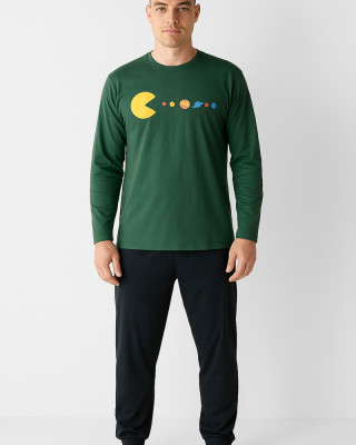 CHERRY Herren-Pyjama mit Packman-Motiv Zypressengrün 26102
