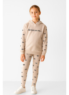 TRAX girls' beige autumn set with long-sleeve top and leggings