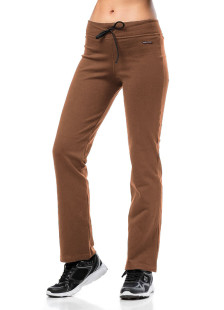 BODY MOVE brown straight-leg rib Lycra trousers