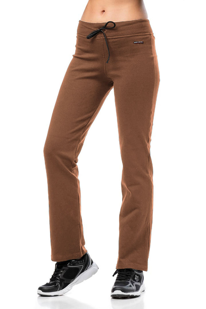 BODY MOVE Straight Rib Lycra Trousers Brown BM-172-KAFE