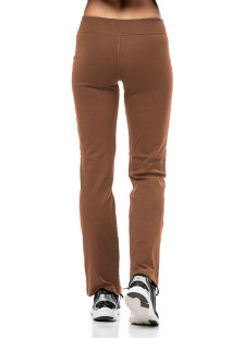 BODY MOVE brown straight-leg rib Lycra trousers