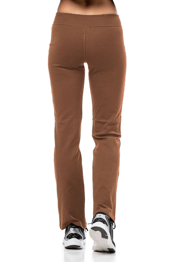 BODY MOVE brown straight-leg rib Lycra trousers