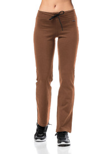 BODY MOVE brown straight-leg rib Lycra trousers