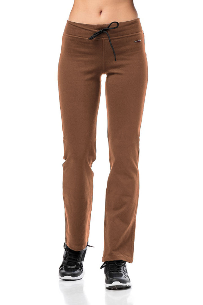 BODY MOVE brown straight-leg rib Lycra trousers