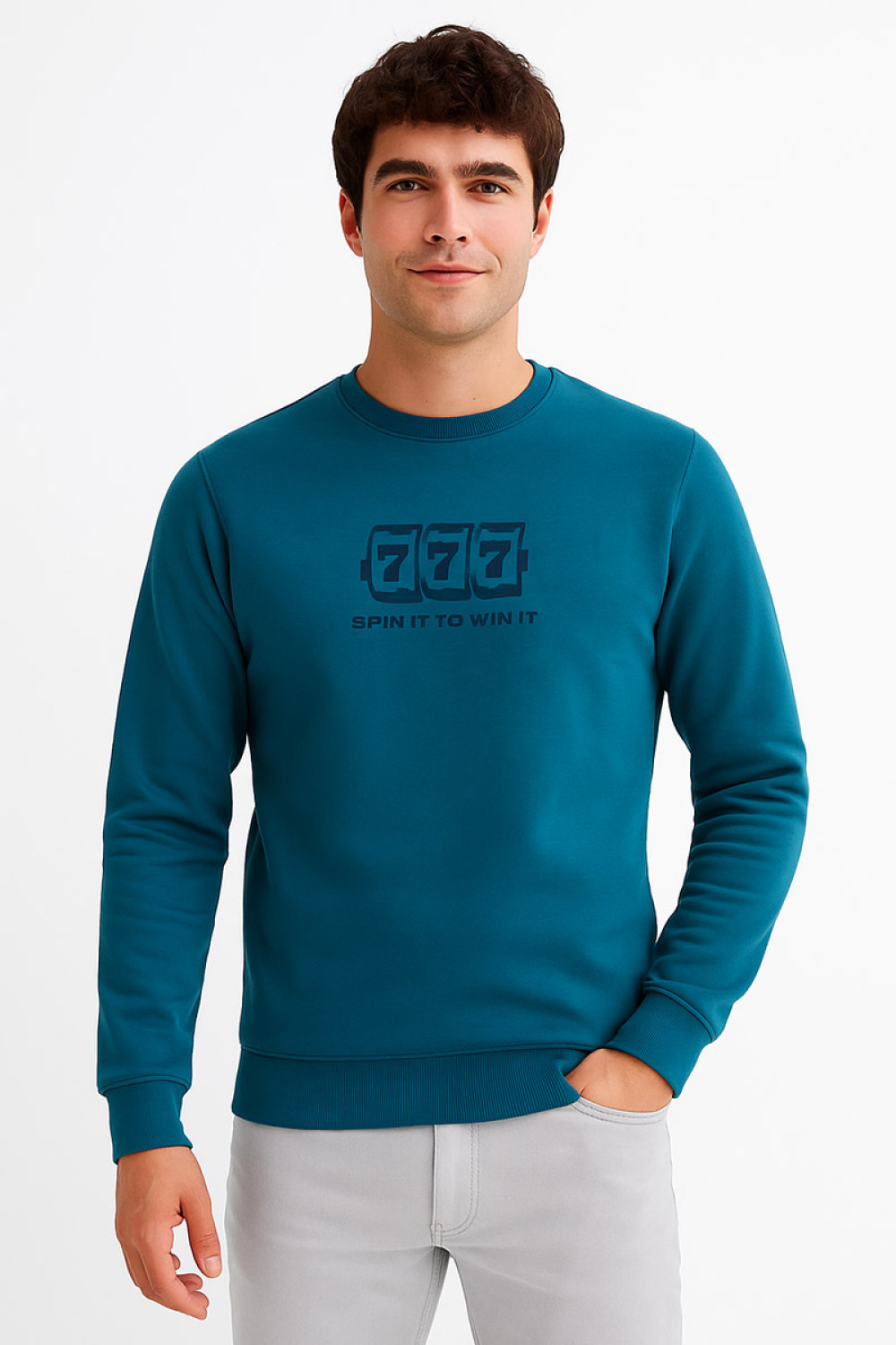 Cotton4all men's petrol fleece sweatshirt with subtle print