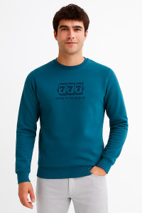 Cotton4all men's petrol fleece sweatshirt with subtle print