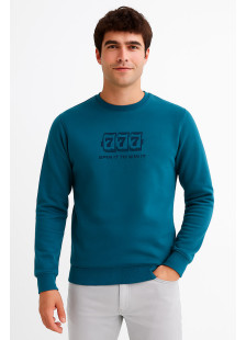 Cotton4all men's petrol fleece sweatshirt with subtle print