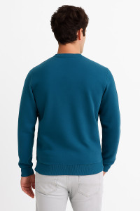 Cotton4all men's petrol fleece sweatshirt with subtle print