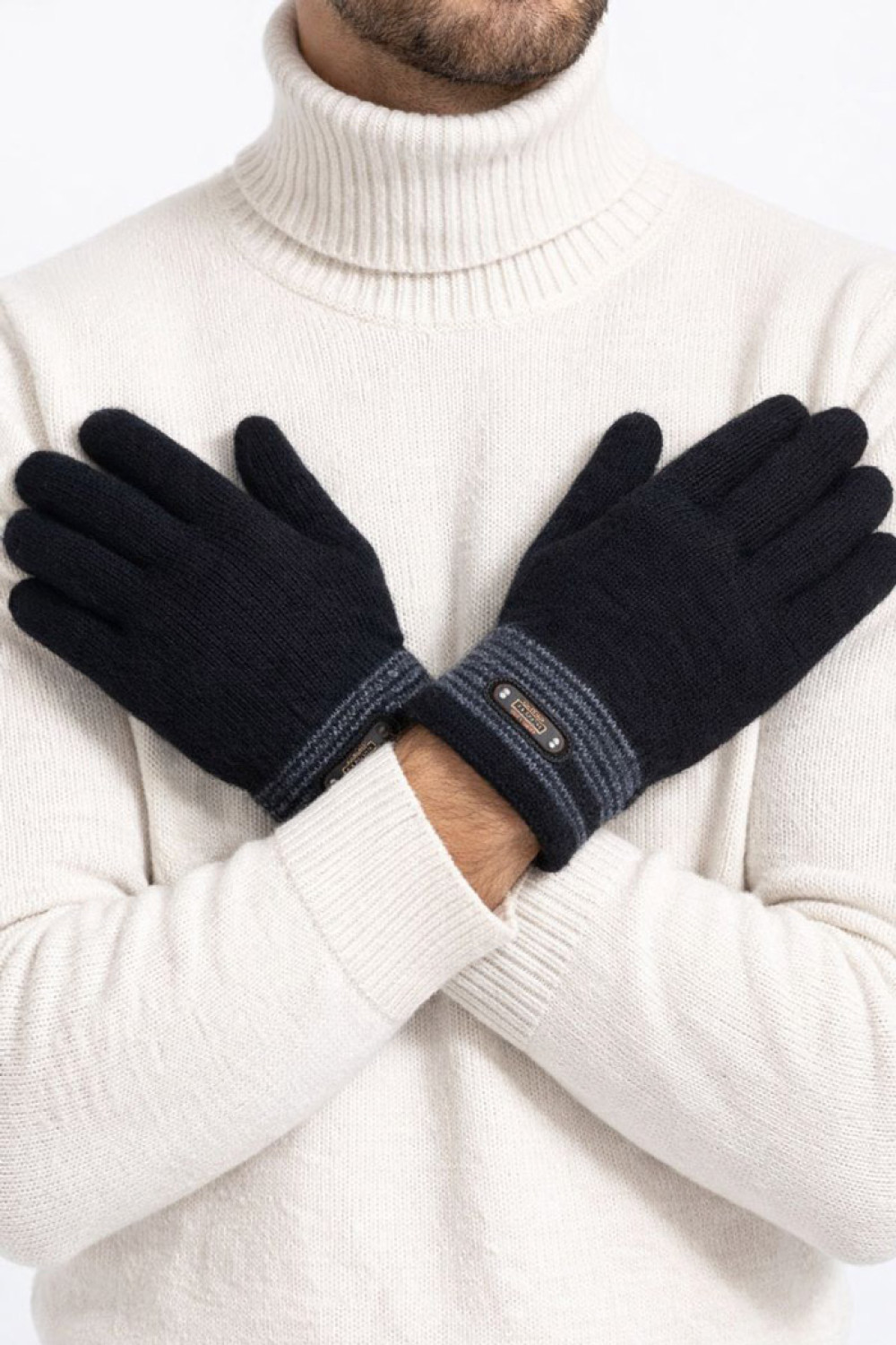 Grob gestrickte Herren-Handschuhe von SUPER Q&Y mit Pelzfutter