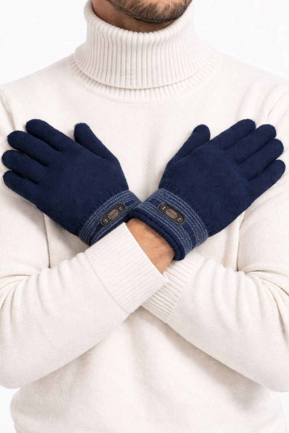 Grob gestrickte Herren-Handschuhe von SUPER Q&Y mit Pelzfutter