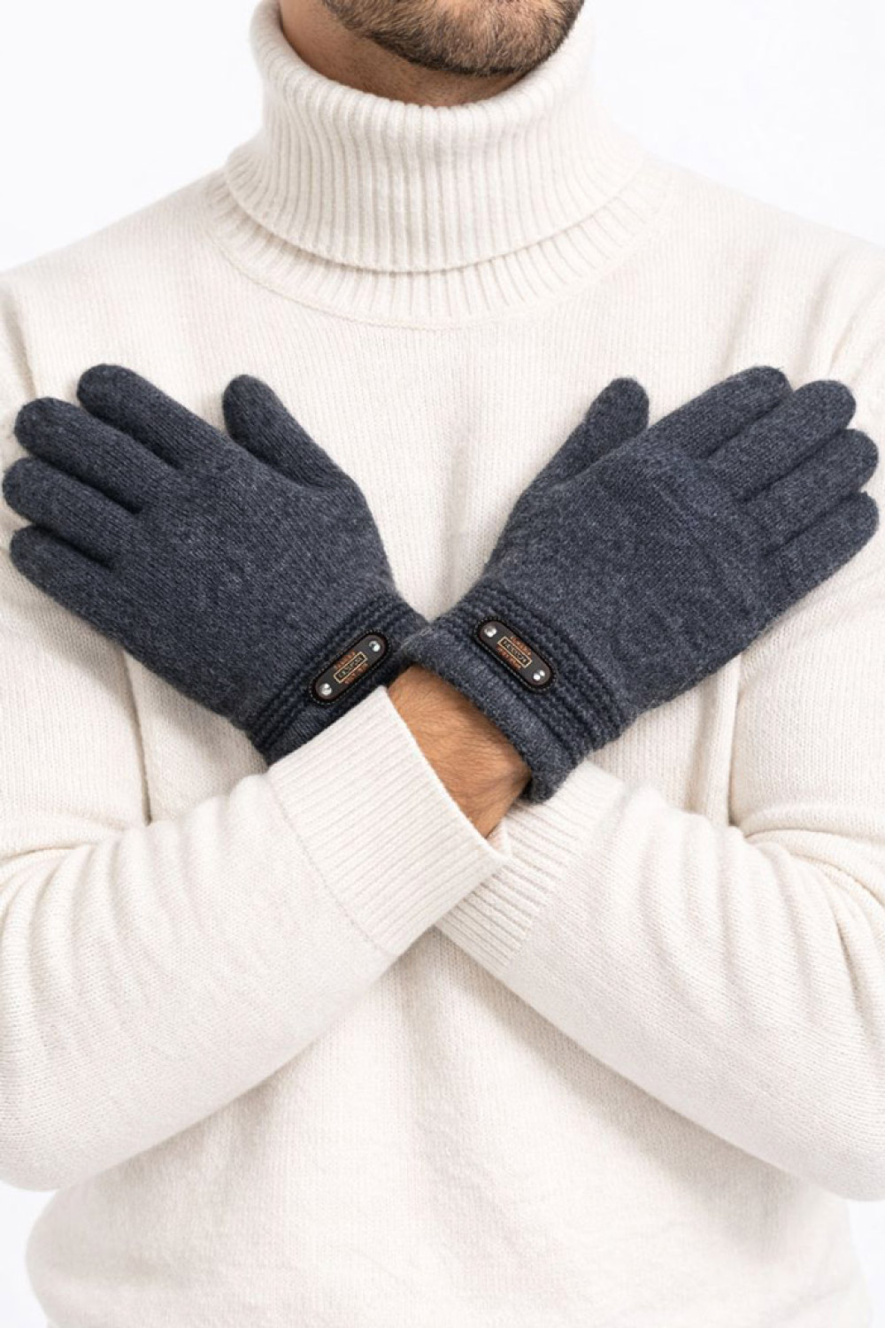 Grob gestrickte Herren-Handschuhe von SUPER Q&Y mit Pelzfutter