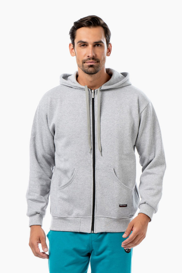 BODY MOVE Hooded Zip Sweatshirt Grey Melange 173-GREY