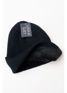 Schwarze SUPER Q&Y Strickmütze mit Fellfutter