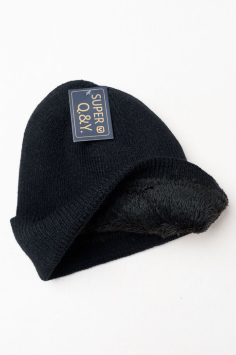 SUPER Q&Y Strickmütze mit Fellfutter Schwarz QY12-MZ3-6