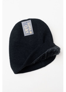 Schwarze SUPER Q&Y Strickmütze mit Fellfutter
