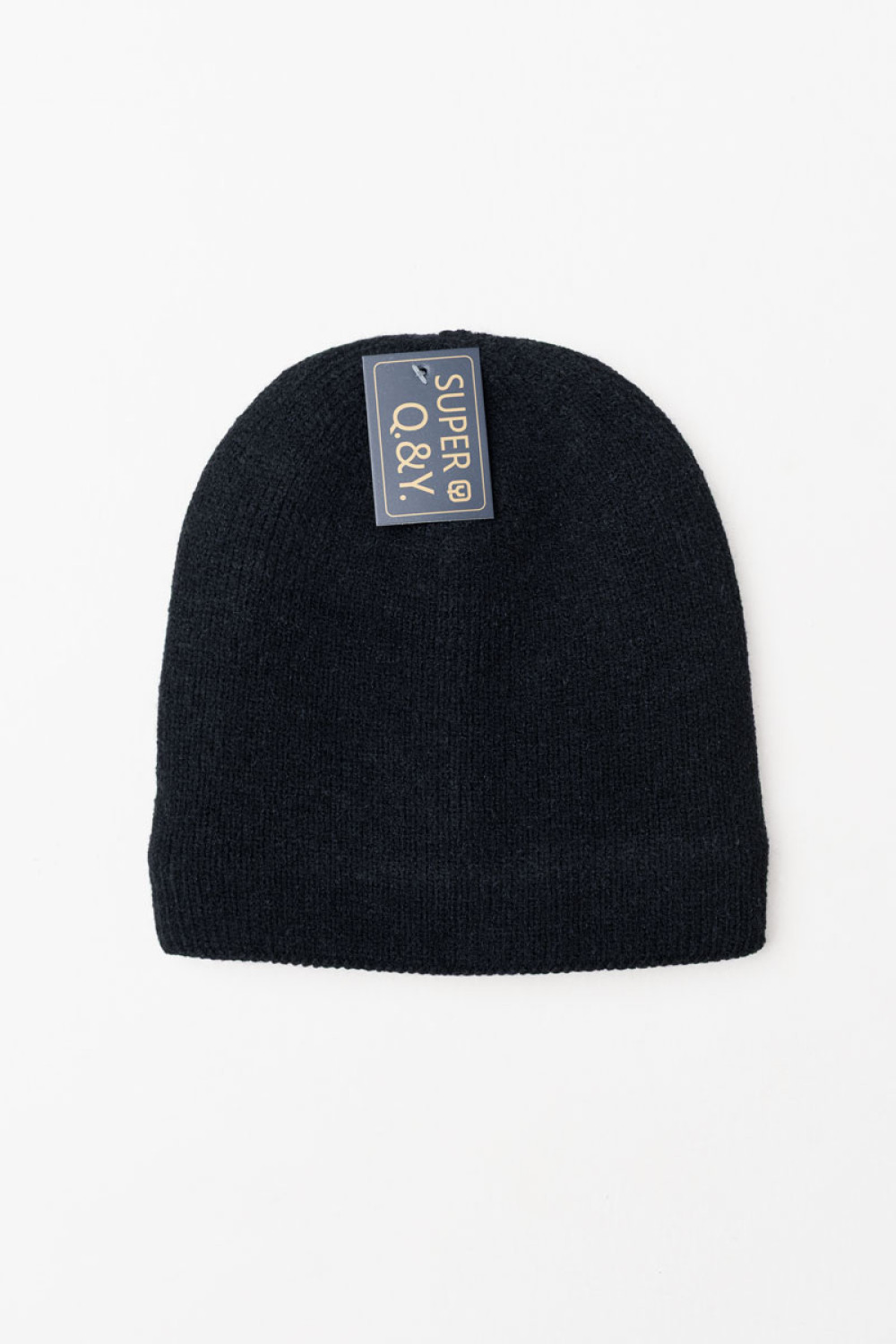 Schwarze SUPER Q&Y Strickmütze mit Fellfutter