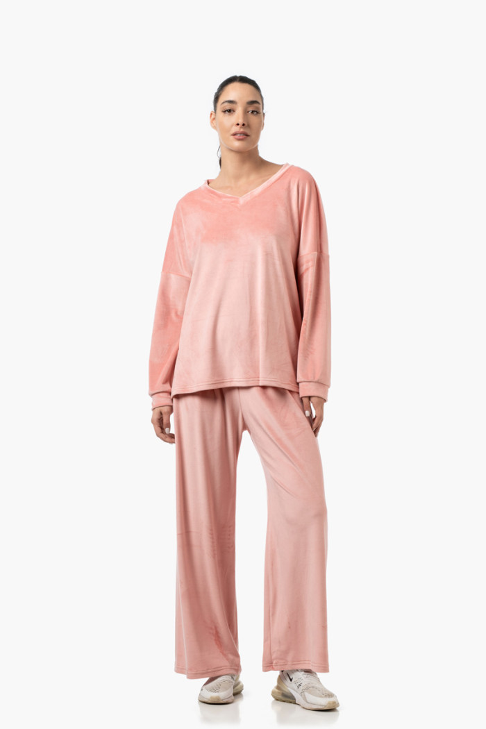 BODY MOVE Women's Velour Tracksuit Set Coral 1463-1464
