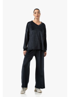 Black BODY MOVE women's velour tracksuit set