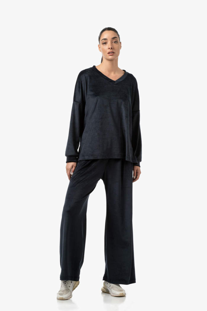 BODY MOVE Women's Velour Tracksuit Set Black 1463-1464-2