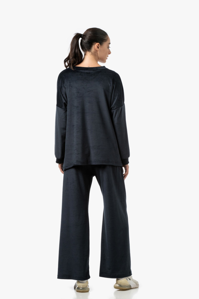 Black BODY MOVE women's velour tracksuit set