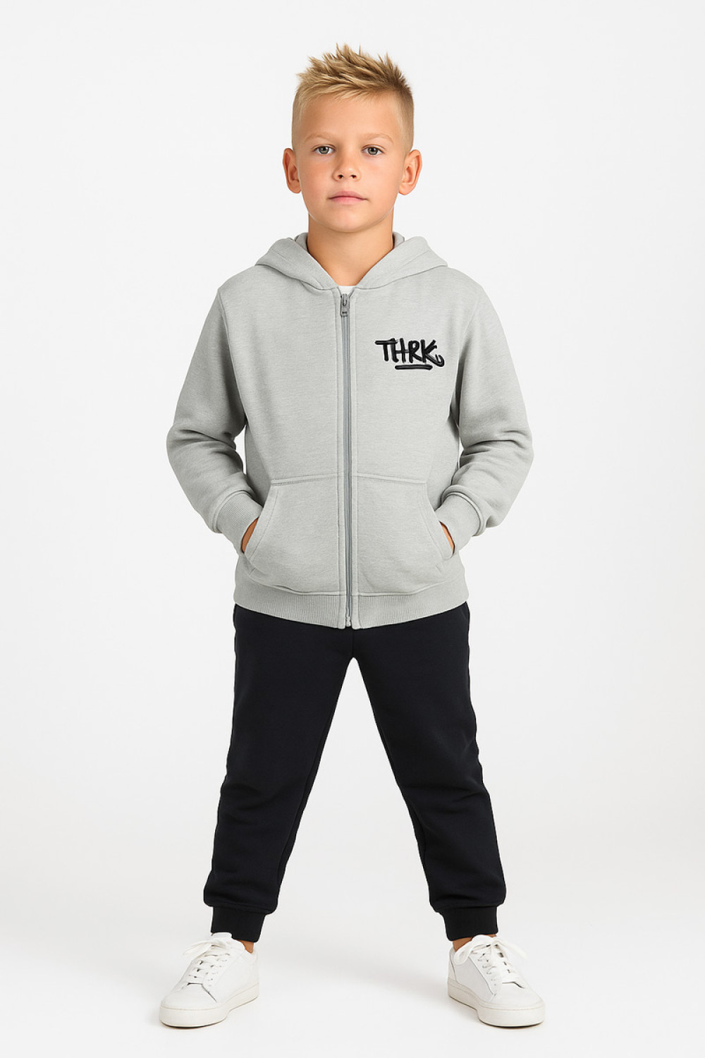 TRAX grey boys' winter tracksuit set with sweatshirt jacket and sweatpants