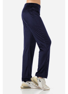 BODY MOVE dark blue straight-leg stretch velour trousers