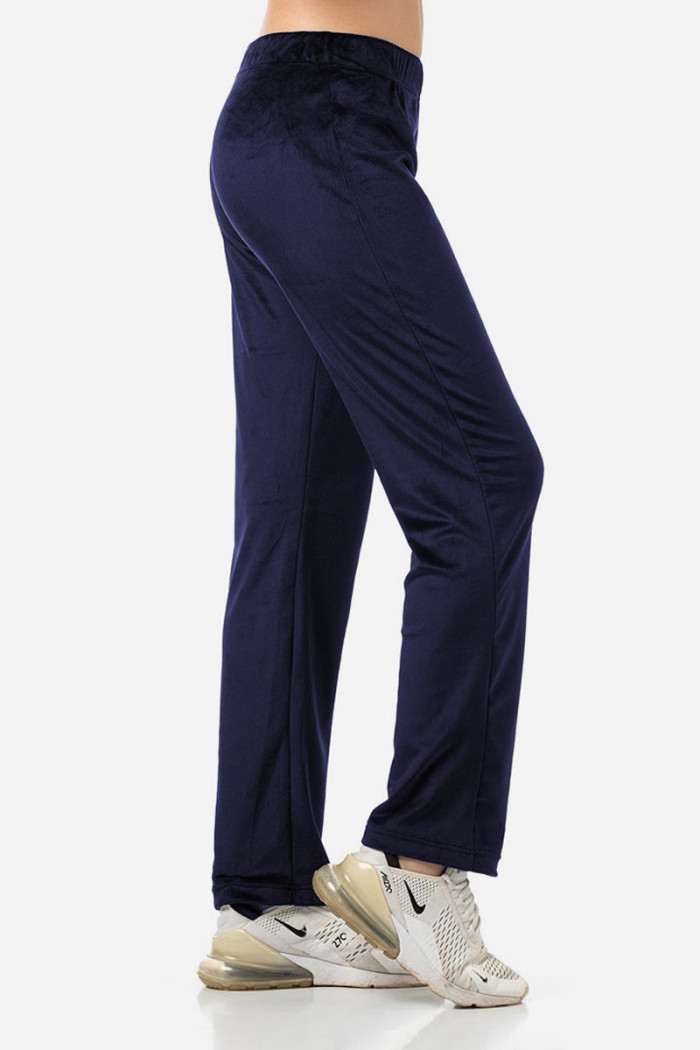BODY MOVE Straight Stretch Velour Trousers 1473 Blue