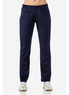 BODY MOVE dark blue straight-leg stretch velour trousers