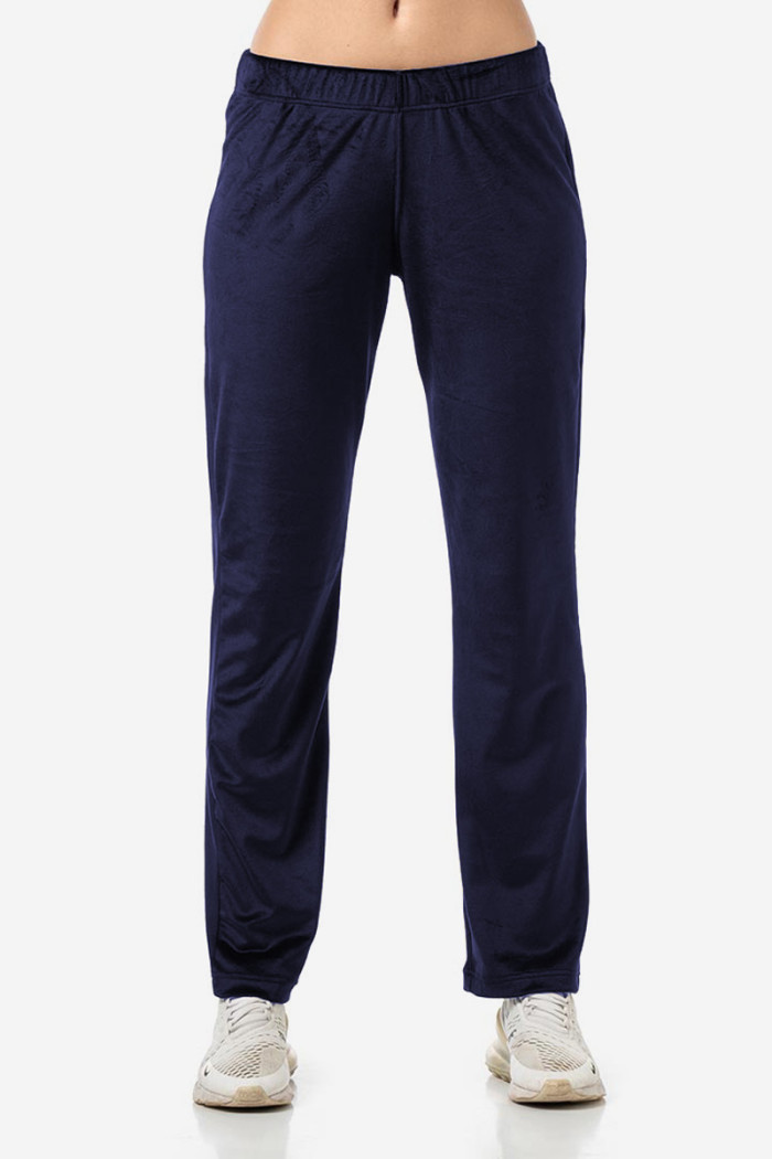 BODY MOVE dark blue straight-leg stretch velour trousers
