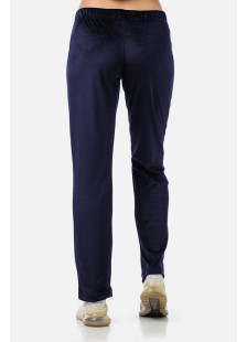 BODY MOVE dark blue straight-leg stretch velour trousers