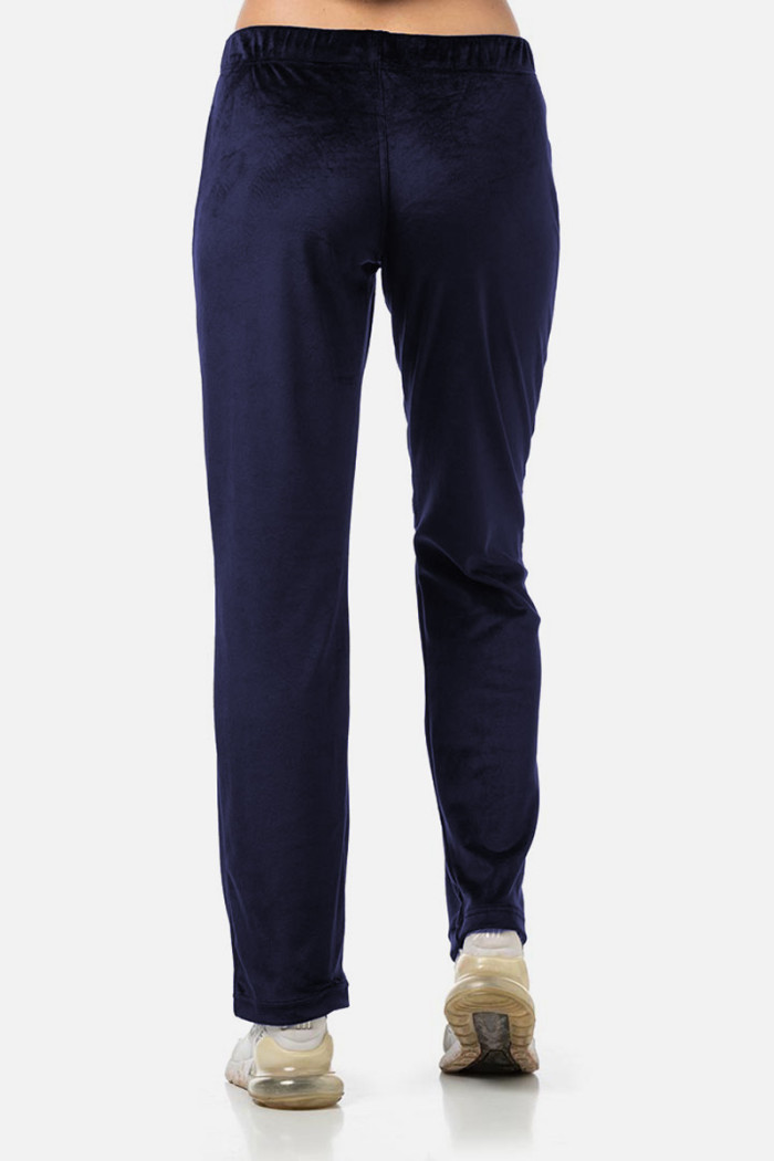 BODY MOVE dark blue straight-leg stretch velour trousers
