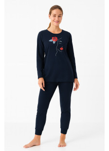 CHERRY dark blue women's long-sleeve pyjamas with print