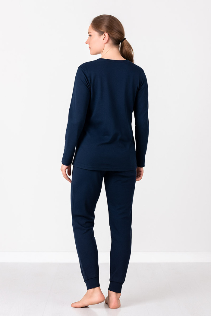 CHERRY dark blue women's long-sleeve pyjamas with print