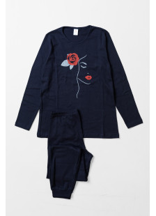 CHERRY dark blue women's long-sleeve pyjamas with print