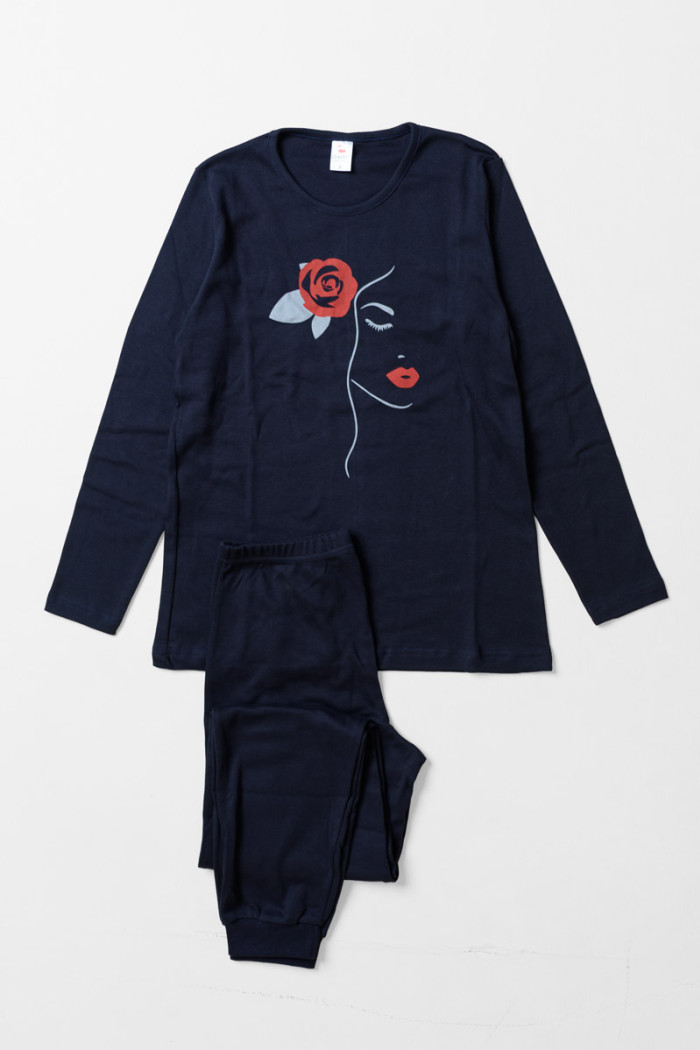 CHERRY dark blue women's long-sleeve pyjamas with print