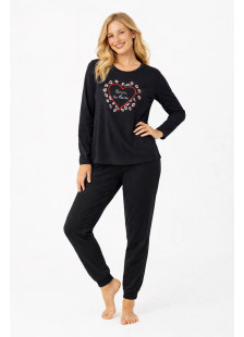 CHERRY black women's long-sleeve pyjamas with print
