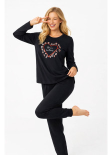 CHERRY black women's long-sleeve pyjamas with print