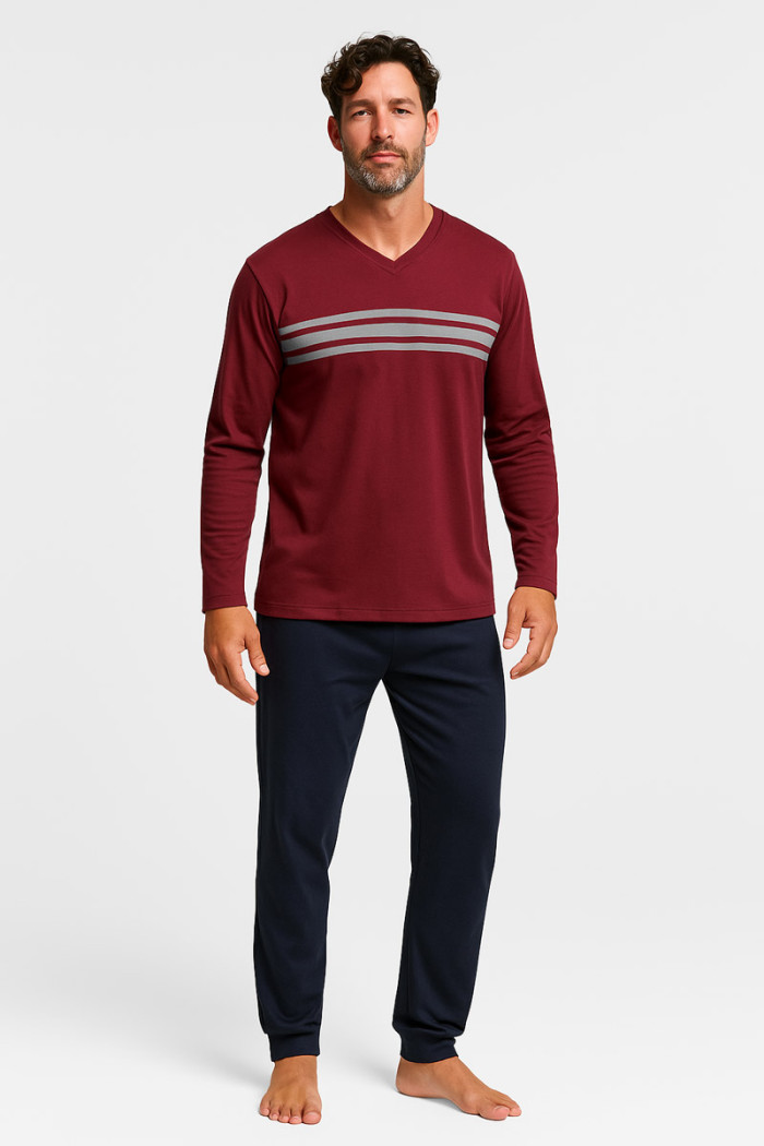 CHERRY men's burgundy long-sleeved pyjama set