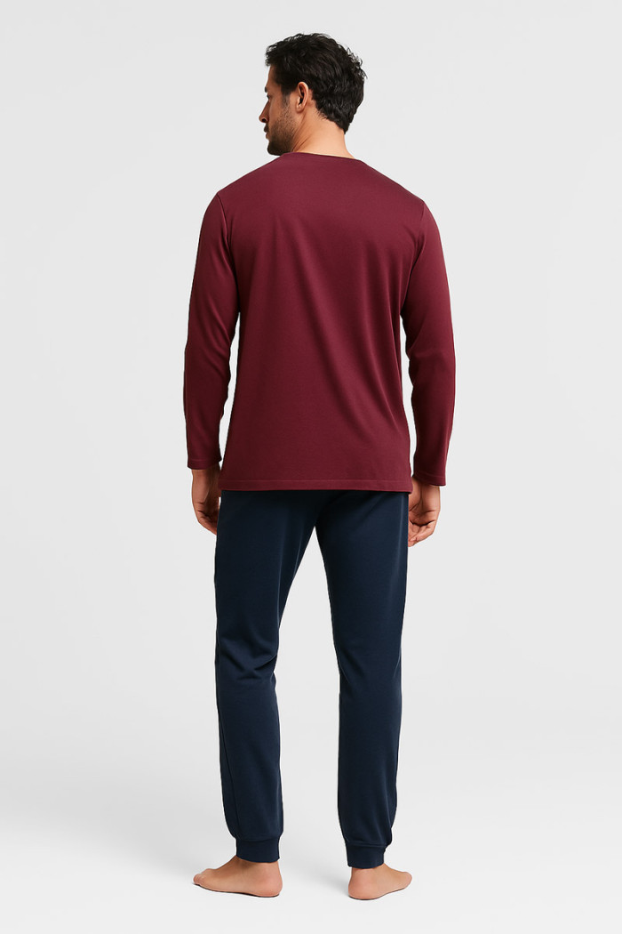 CHERRY men's burgundy long-sleeved pyjama set