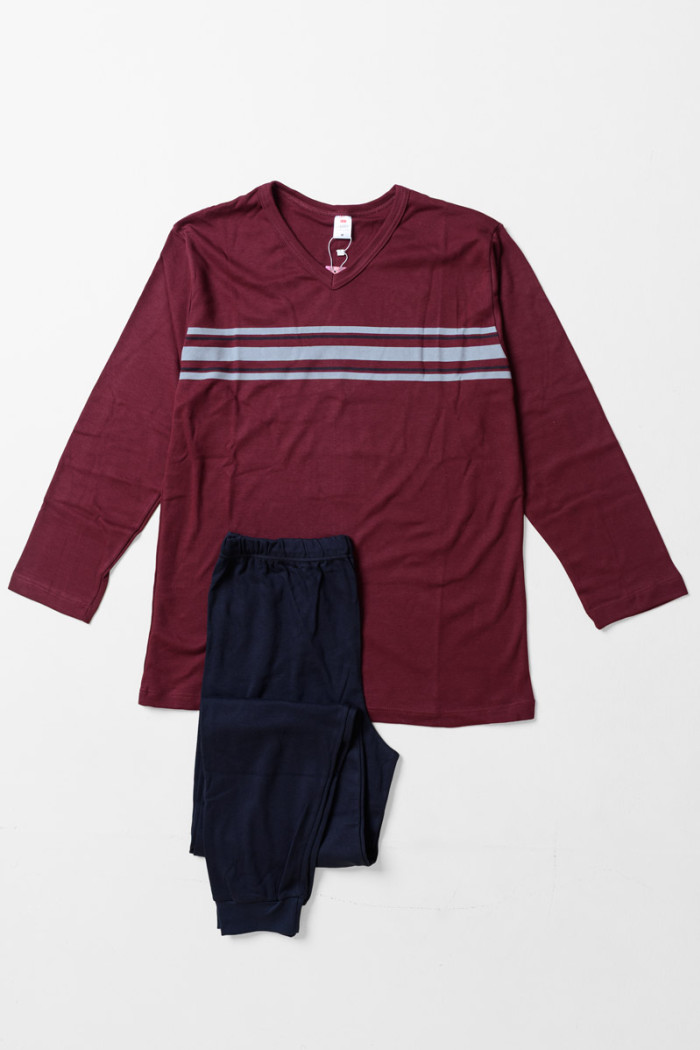 CHERRY men's burgundy long-sleeved pyjama set