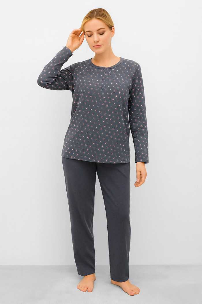 CHERRY Damen-Winter-Schlafanzug mit Muster