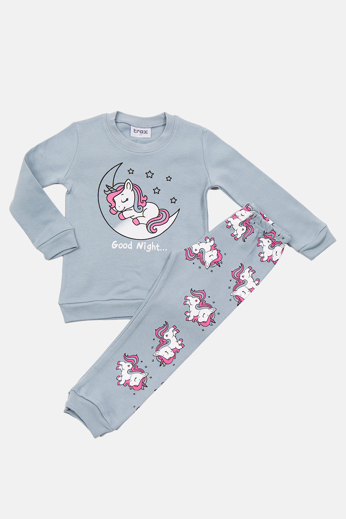 TRAX aqua winter pyjamas for girls with long-sleeved top and long trousers