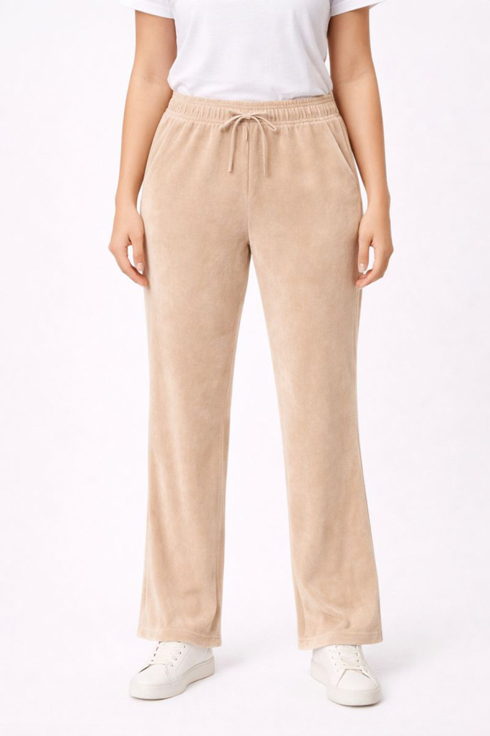 TRAX beige women’s straight velvet sweatpants